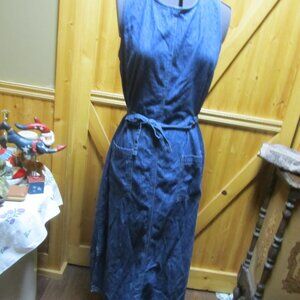 Vtg Denim zip back slash tie waist chore dress cottage core sz 12 midi